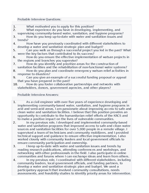 Probable Interview Questions WASH