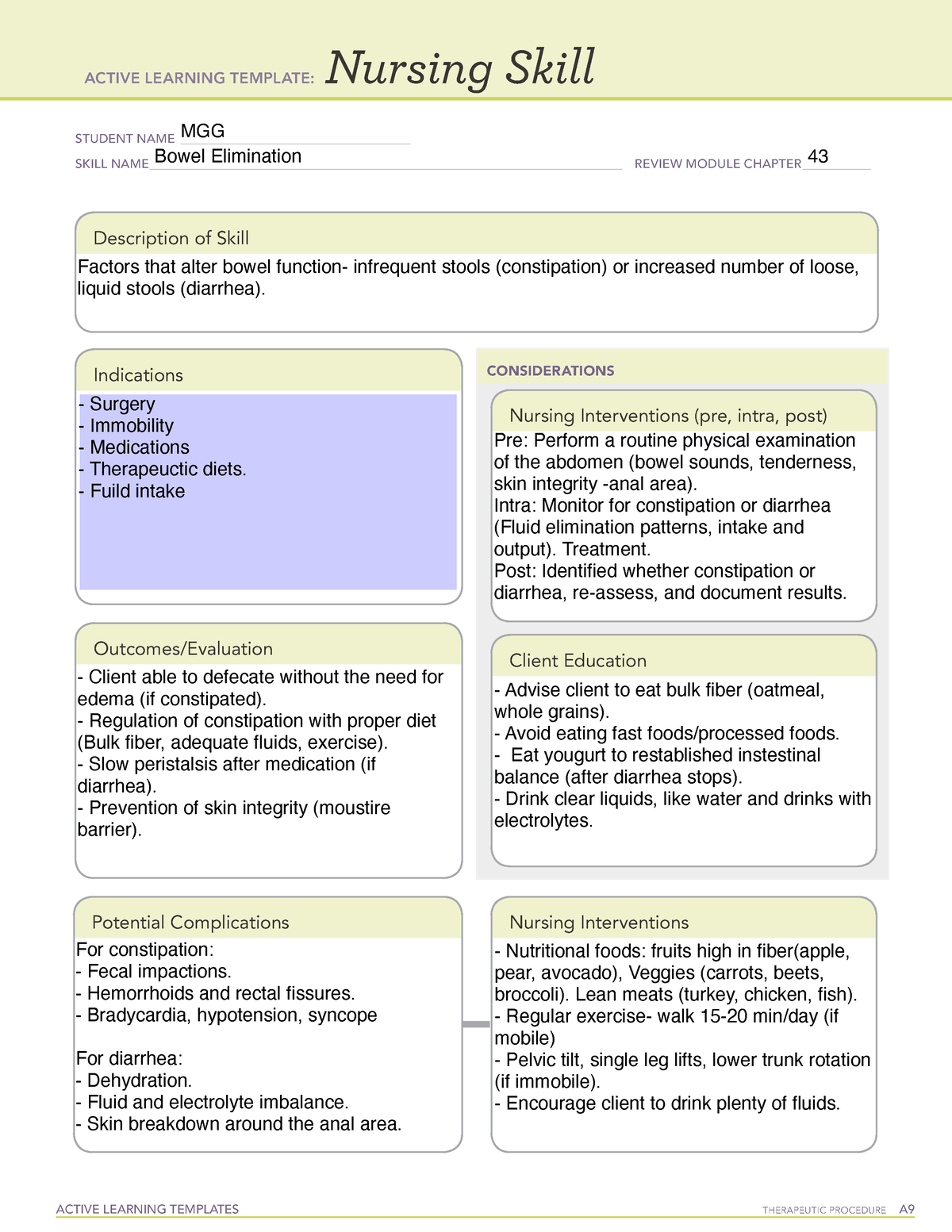 Bowel Elimination- Remediation Exam A - ACTIVE LEARNING TEMPLATES ...