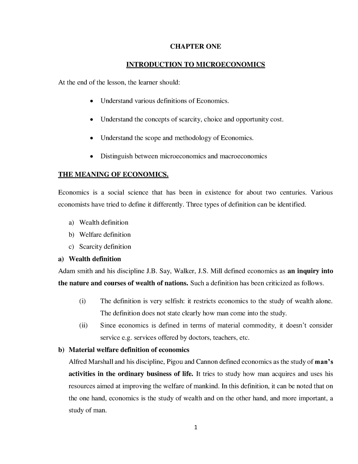 1. Introduction To Microeconomics (Chapter One) Pdf - CHAPTER ONE ...