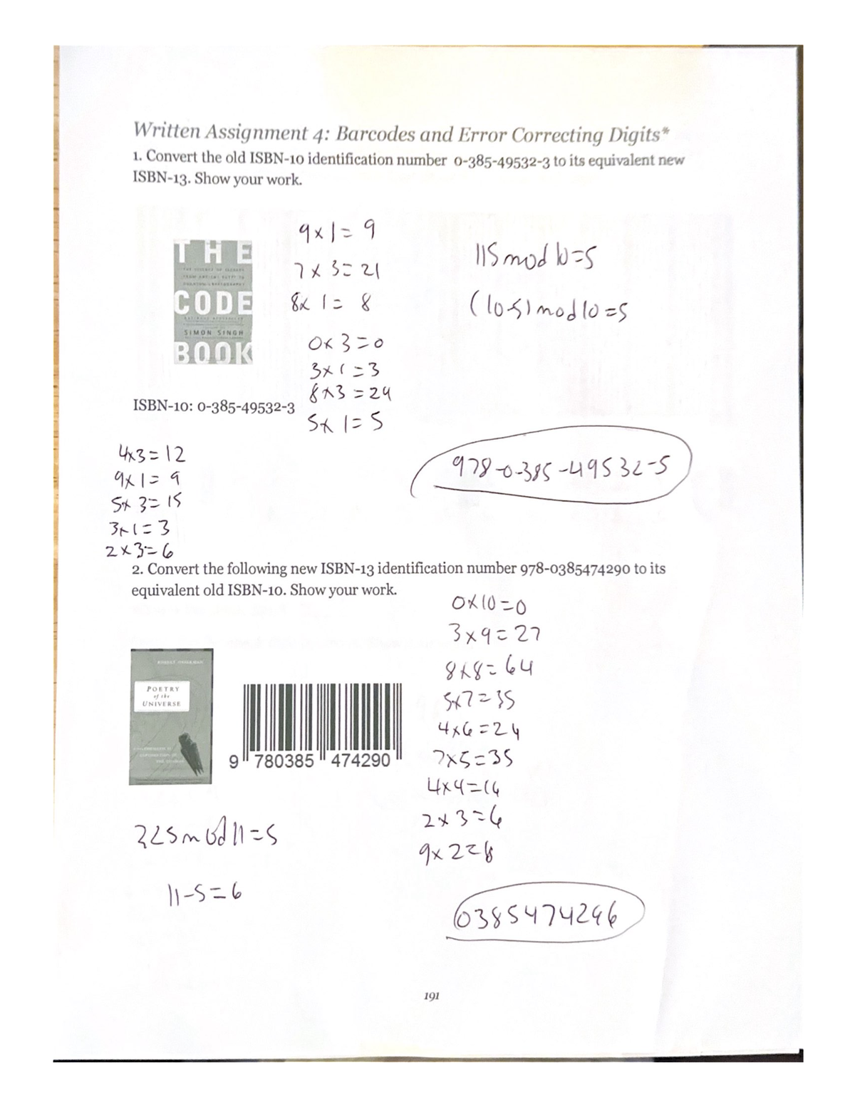 written assignment 4 barcodes and error correcting digits