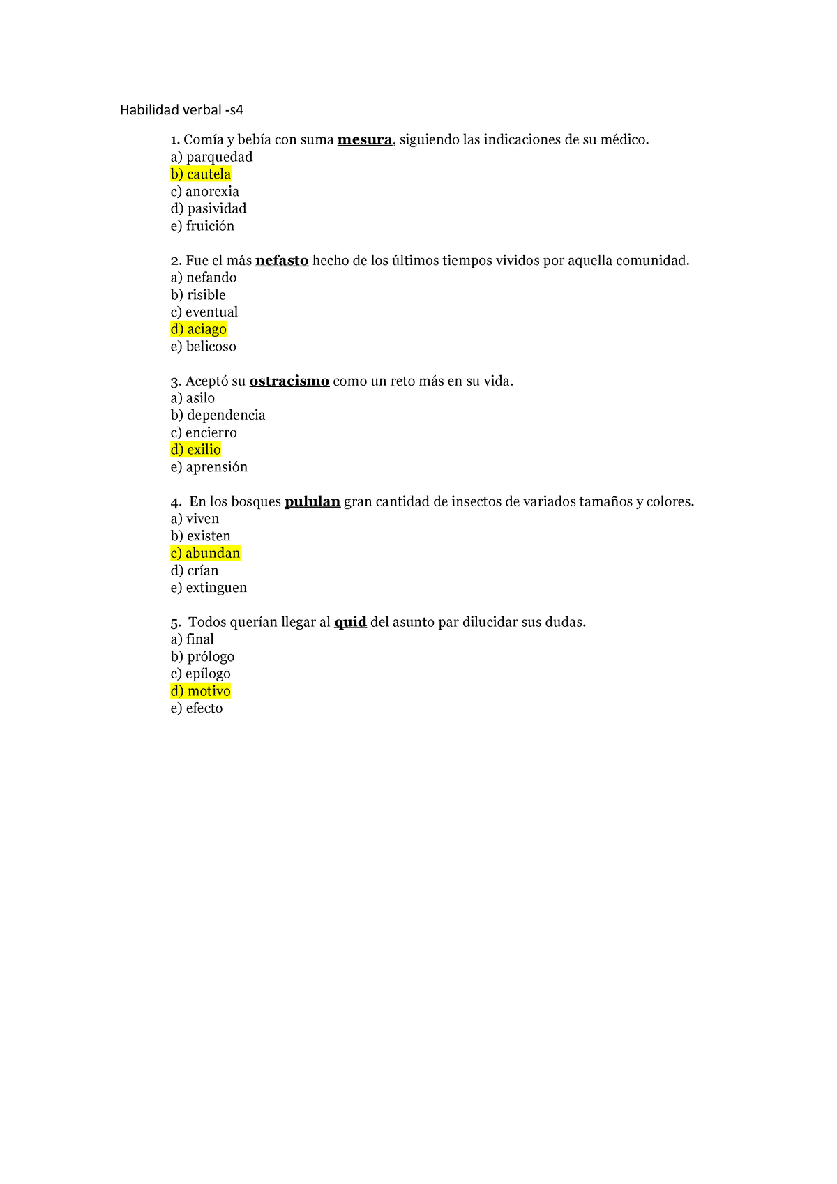 Habilidad Verbal - A) Parquedad B) Cautela C) Anorexia D) Pasividad E ...