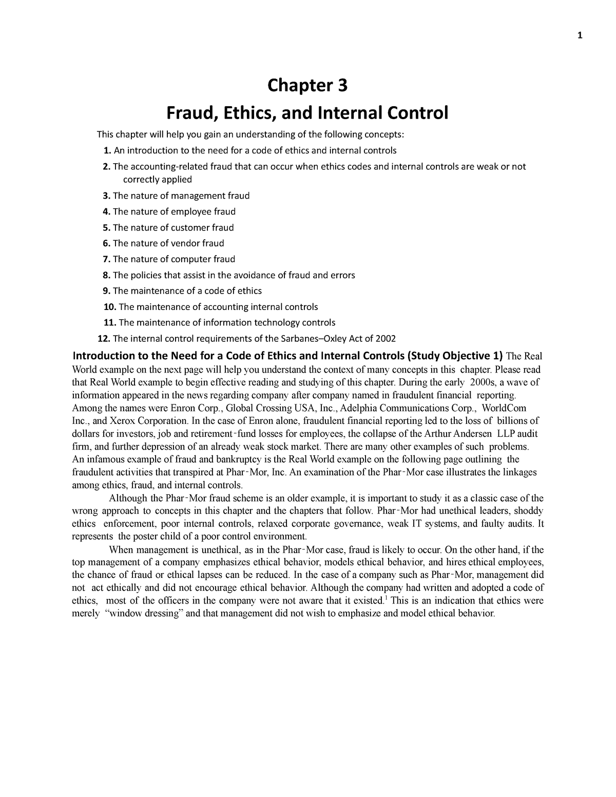 Chapter 3 Fraud, Ethics And Internal Controls-1 - 1 Chapter 3 Fraud ...