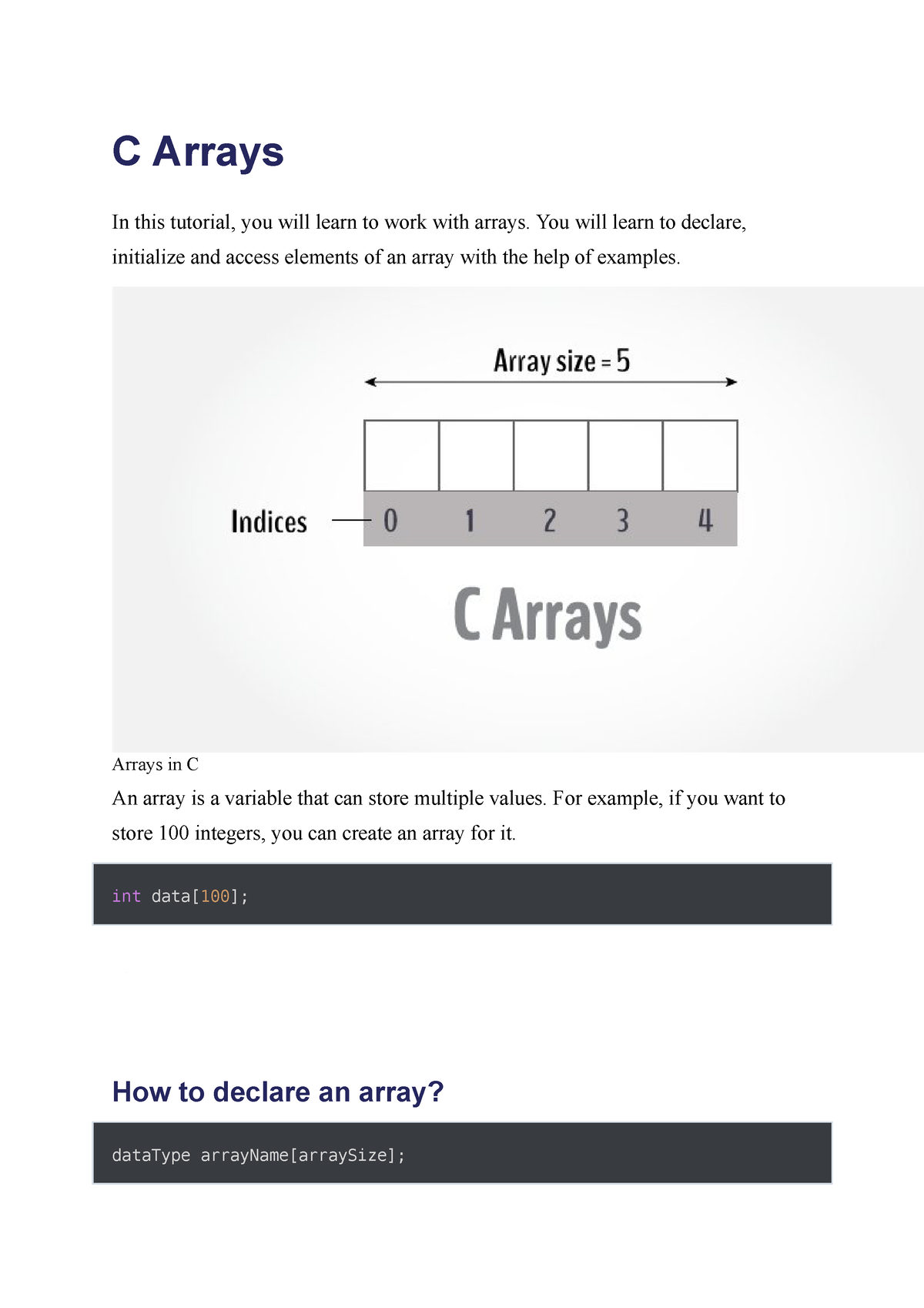 C Arrays Declare, Initialize And Access Elements Of An Array - C Arrays ...