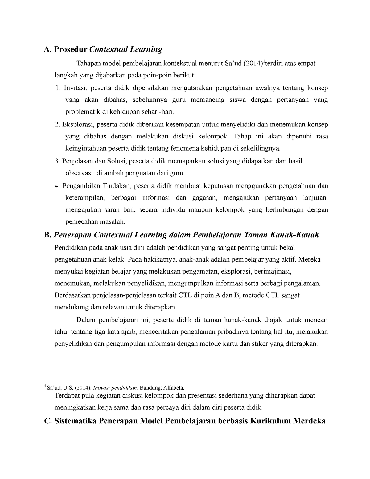 Model Pembelajaran Kontekstual - A. Prosedur Contextual Learning ...