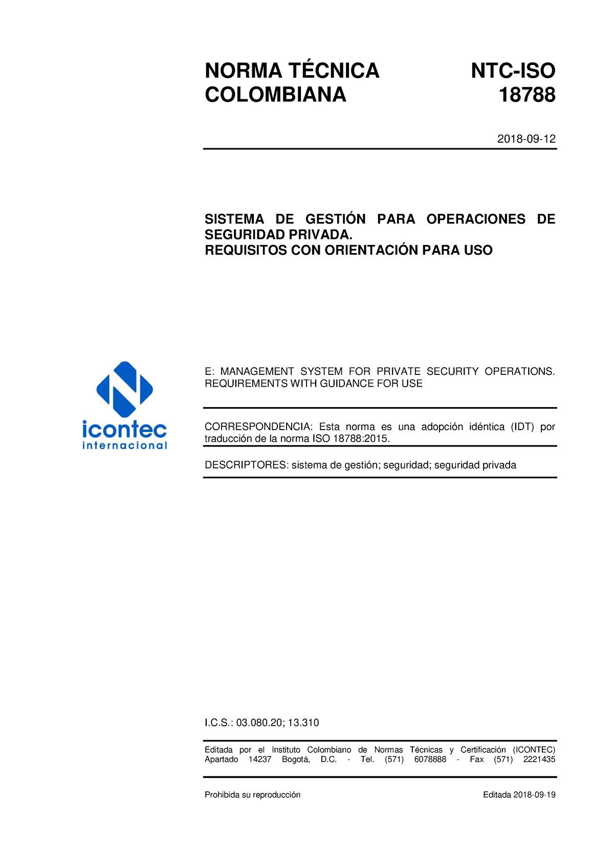 Norma Técnica NTC-ISO Colombiana 18788 - NORMA TÉCNICA NTC-ISO ...