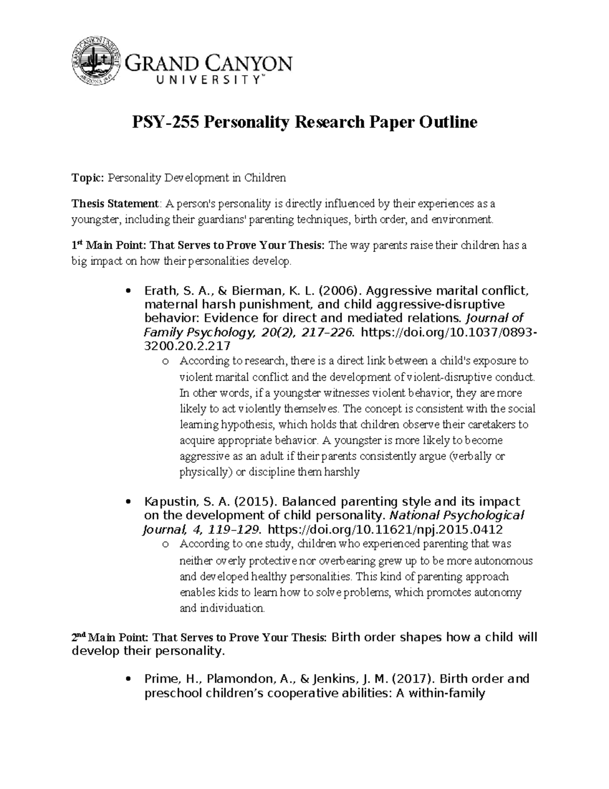 psy 255 personality research paper