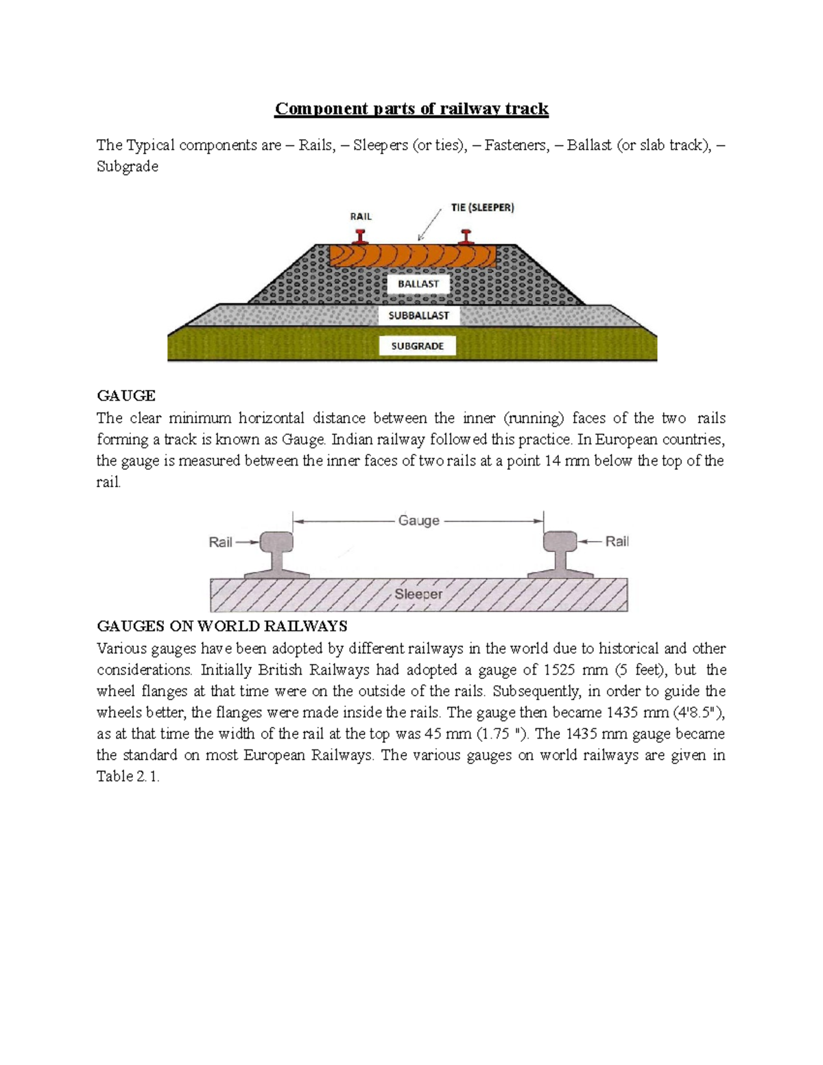 Transportation 2 Component parts of railway track The Typical