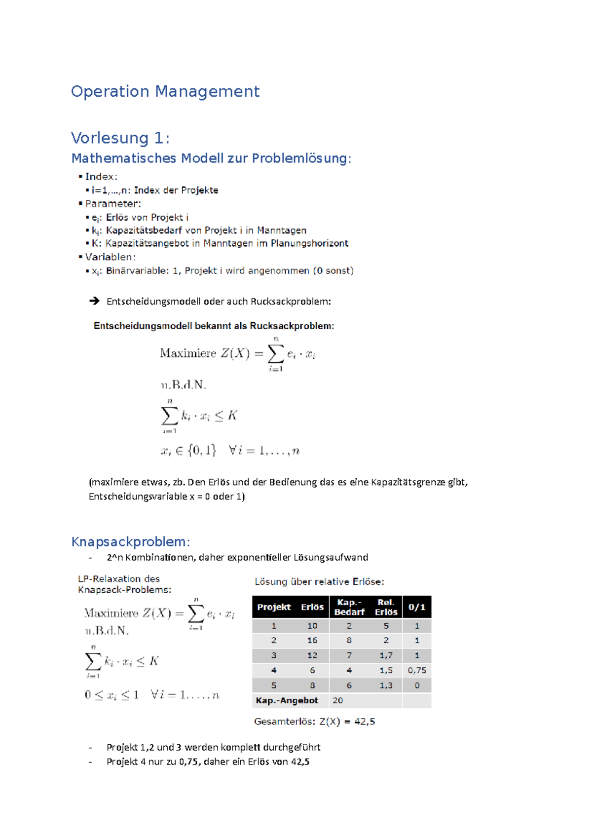 Operation Management Zusammenfassung Vorlesung - Operation Management ...