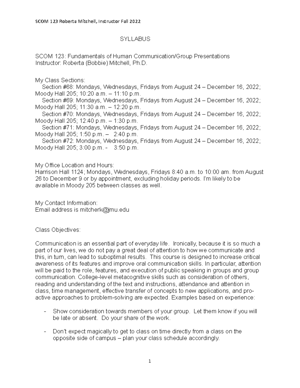 SCOM 123 syllabus-1 - Syllabus - SYLLABUS SCOM 123: Fundamentals of Human  CommunicationGroup - Studocu