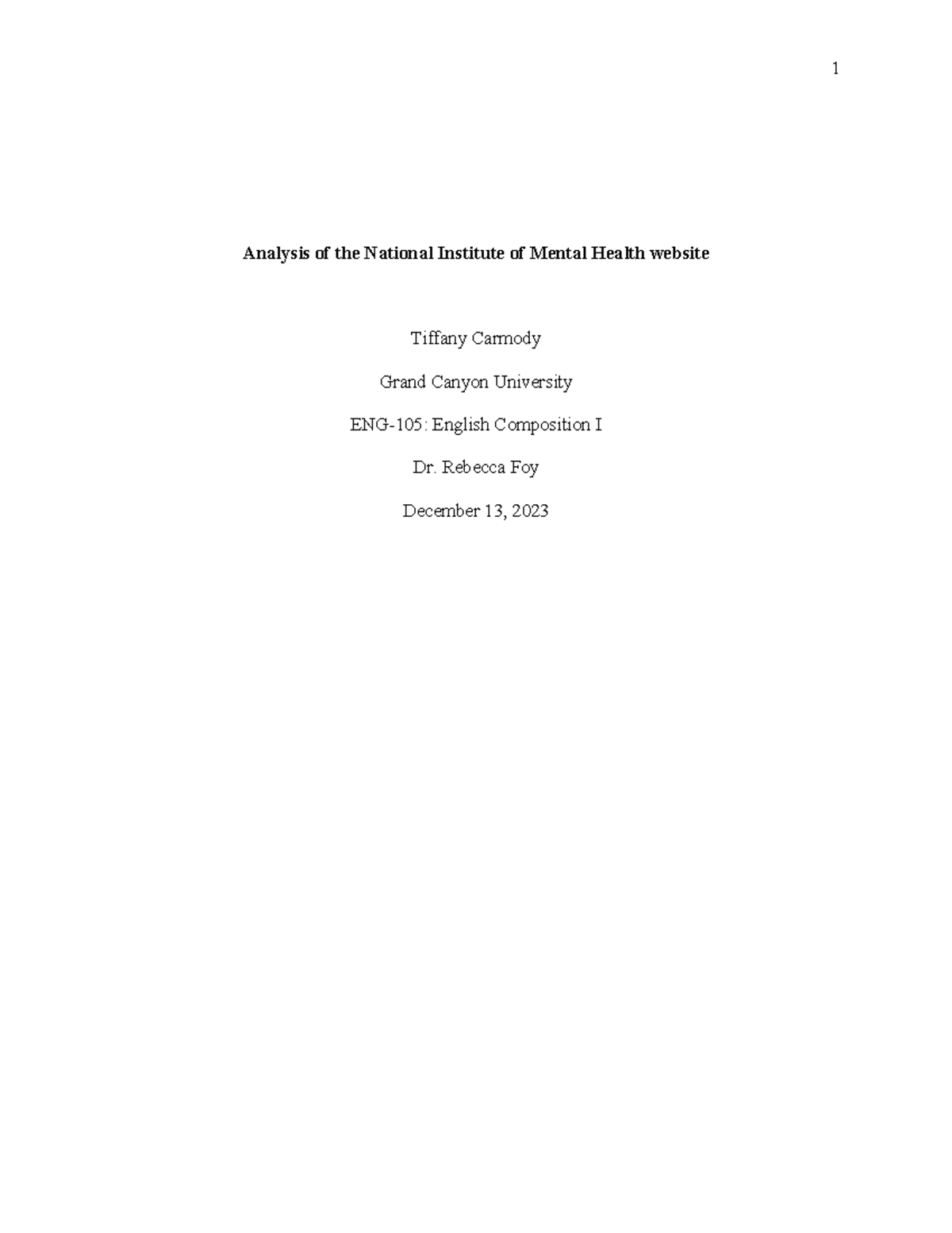 Analysis of NIMH essay - Analysis of the National Institute of Mental ...