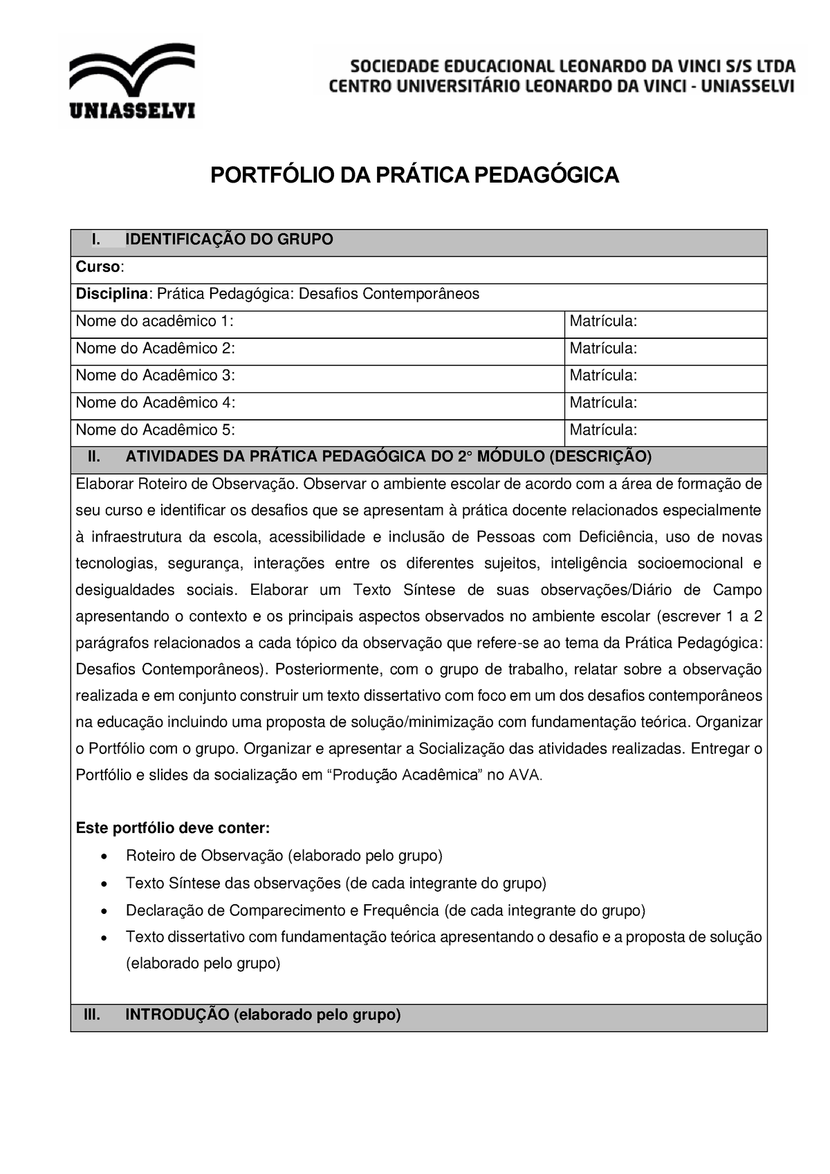 Modelo De Portf Lio Roteiro De Orienta O Para Roteiro Pedag Gico Portf Lio Da Pr Tica