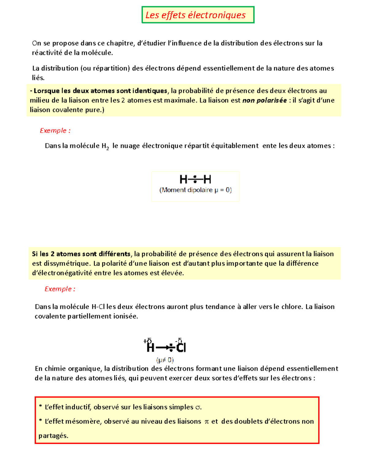 Chapitre IV Chimie Organique - Les Effets électroniques On Se Propose ...