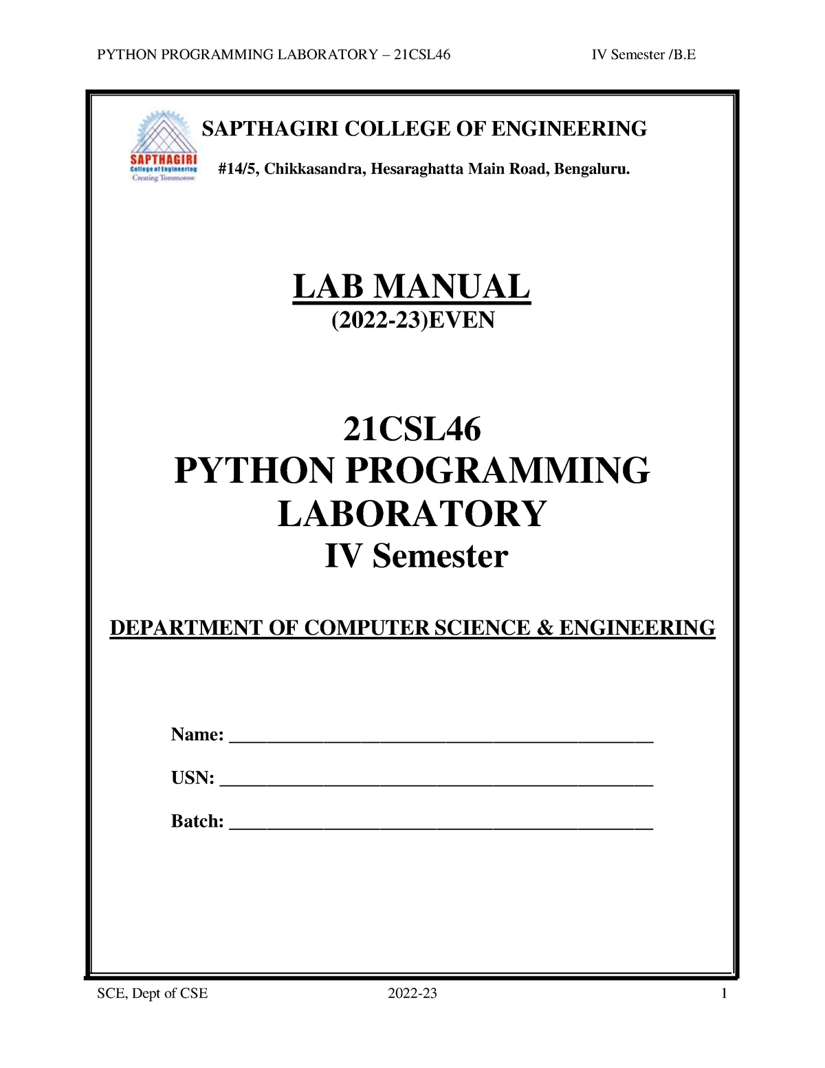 4TH SEM Python Manual - PYTHON PROGRAMMING LABORATORY – 21CSL46 IV ...