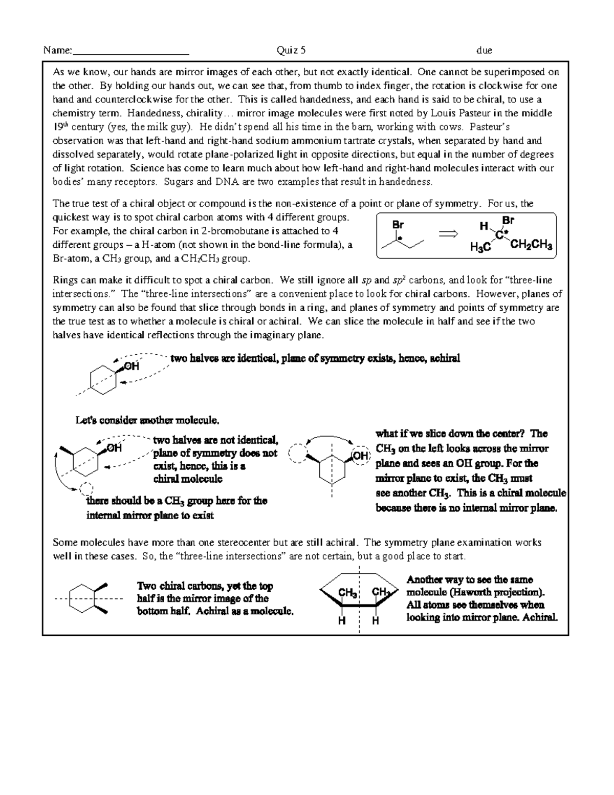 Organic Chem Chirality Quiz questions Name_____________________ Quiz
