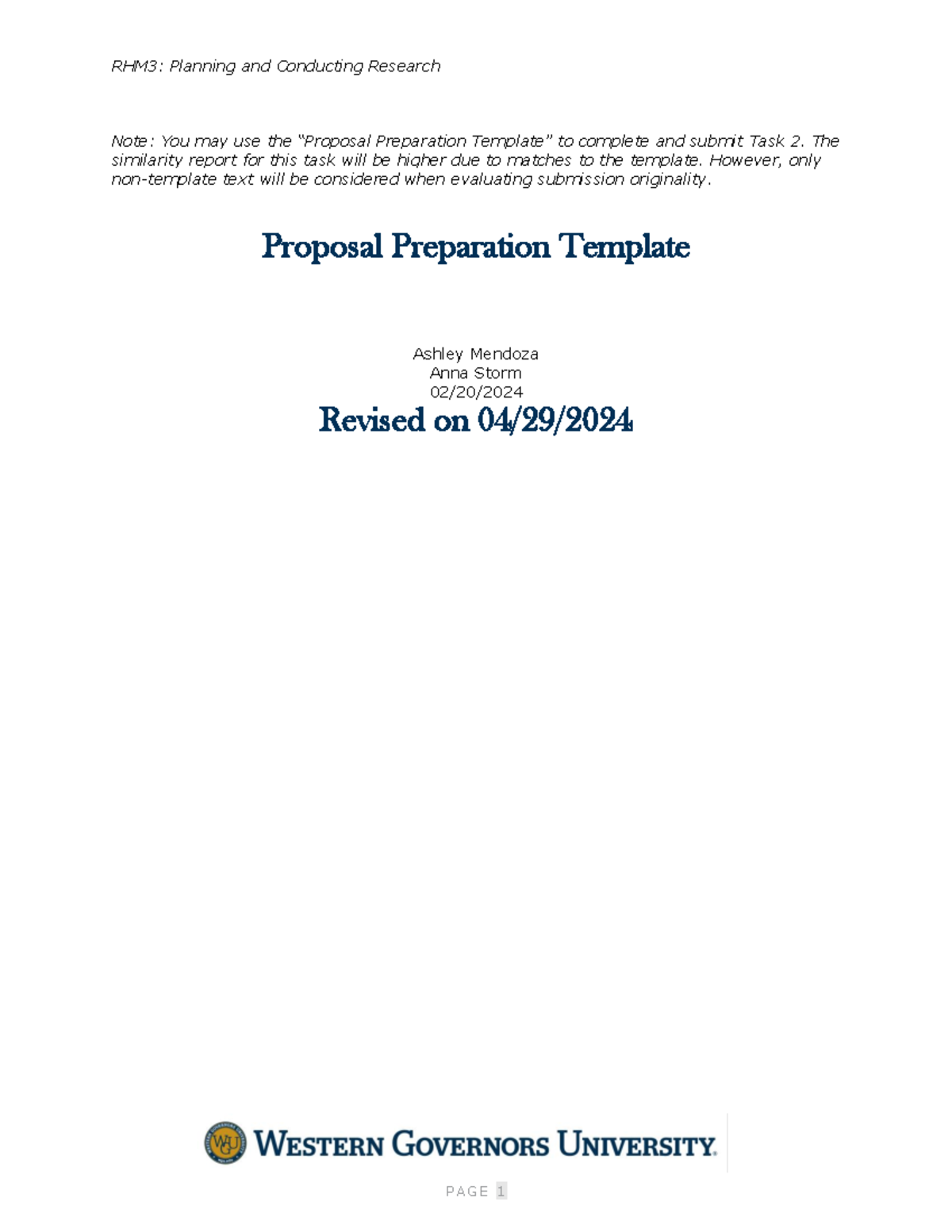 Proposal Preparation Template (1) 1 - RHM 3 : Planning and Conducting ...