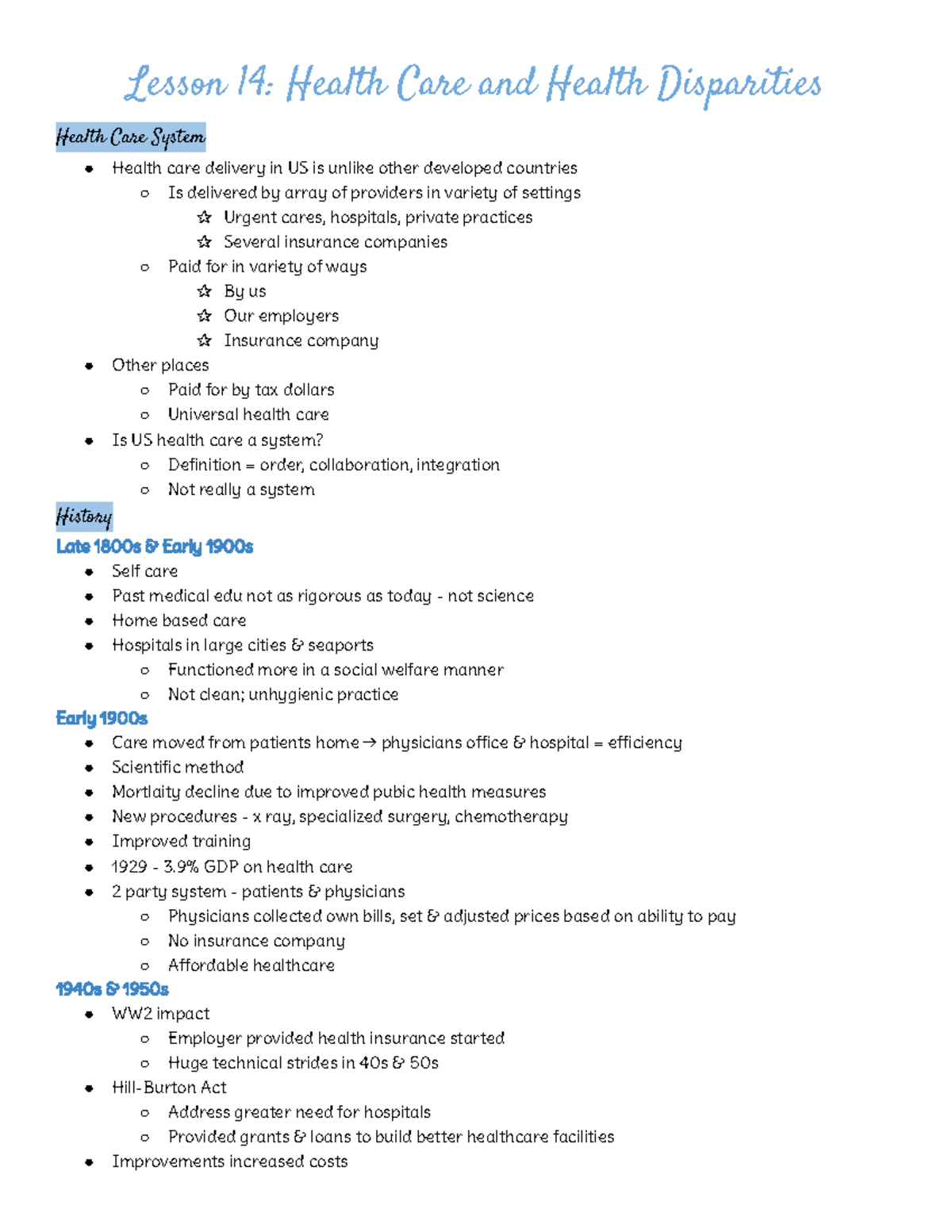 Lesson 14 Notes: Health Care and Health Disparities - Lesson 14: Health ...