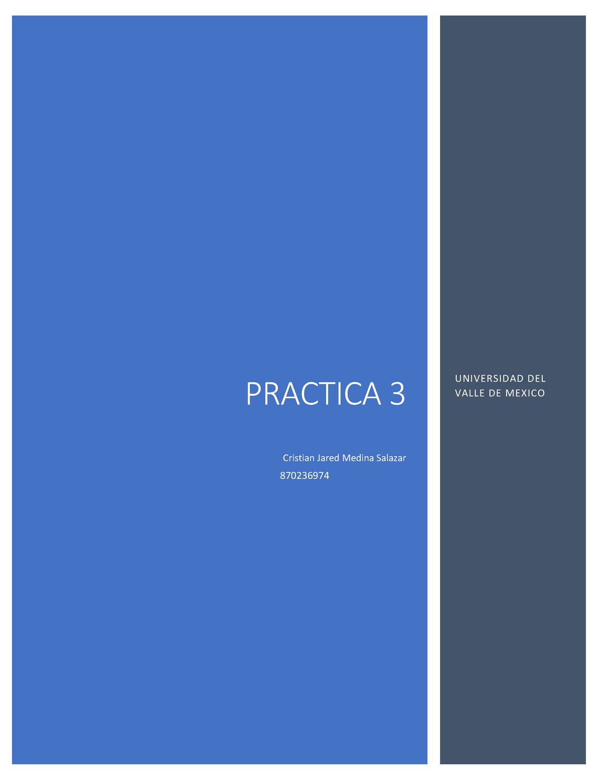 Practica 3 Aaa Practica 3 Cristian Jared Medina Salazar Univer Sid Ad D El Val L E D E M 6551