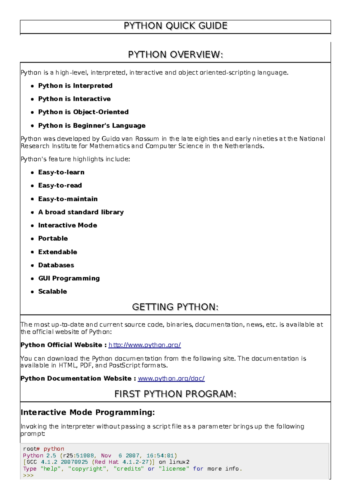 Python Quick Note Tutorialspoint Python Python Quick Guide Htm Copyright © Tutorialspoint