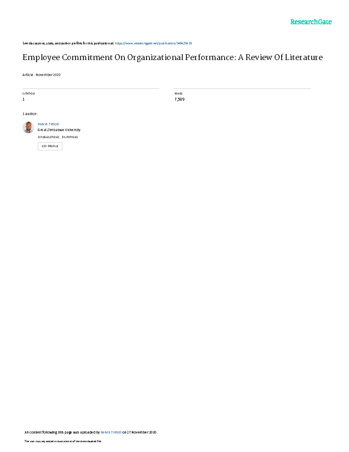 Employee Commitment On Organizational Performance - See discussions ...