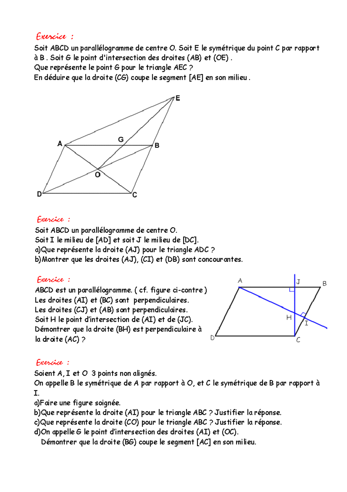 Droites Remarquables Dans Un Triangle - Exercices 1 - - Studocu