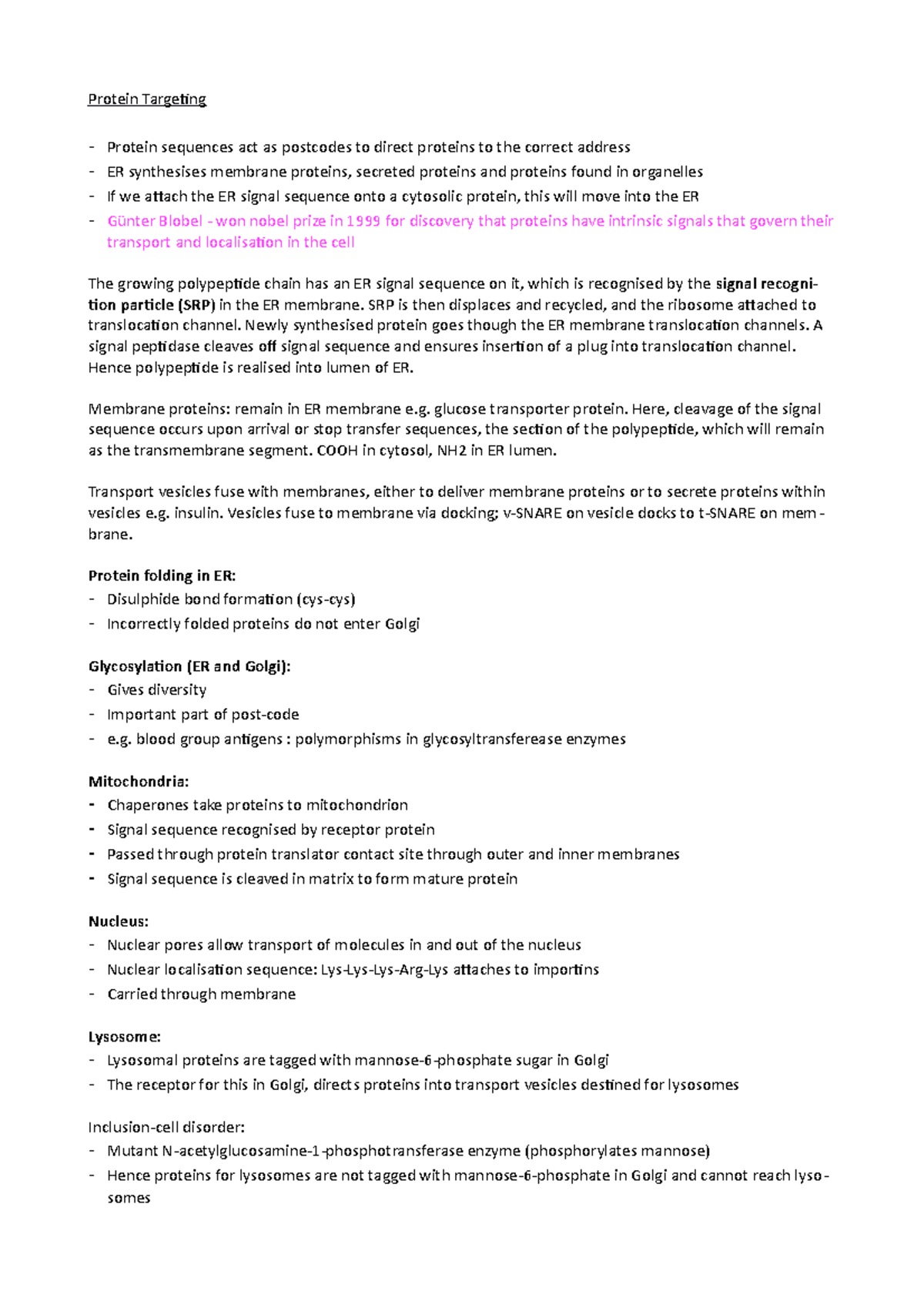 Protein Targeting (short notes) - Protein Targeting - Protein sequences ...