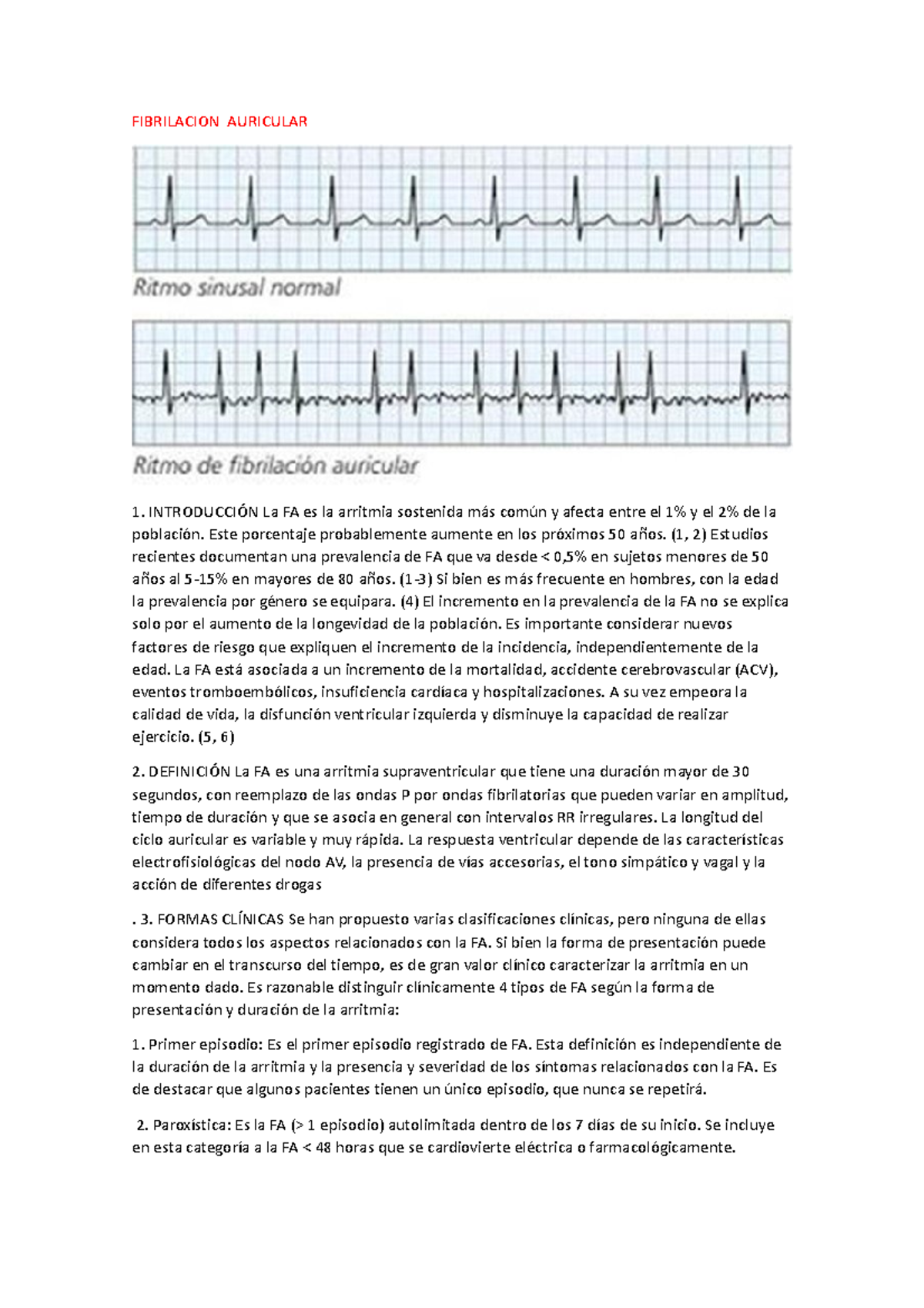 Fibrilacion auricular - FIBRILACION AURICULAR INTRODUCCIÓN La FA es la ...