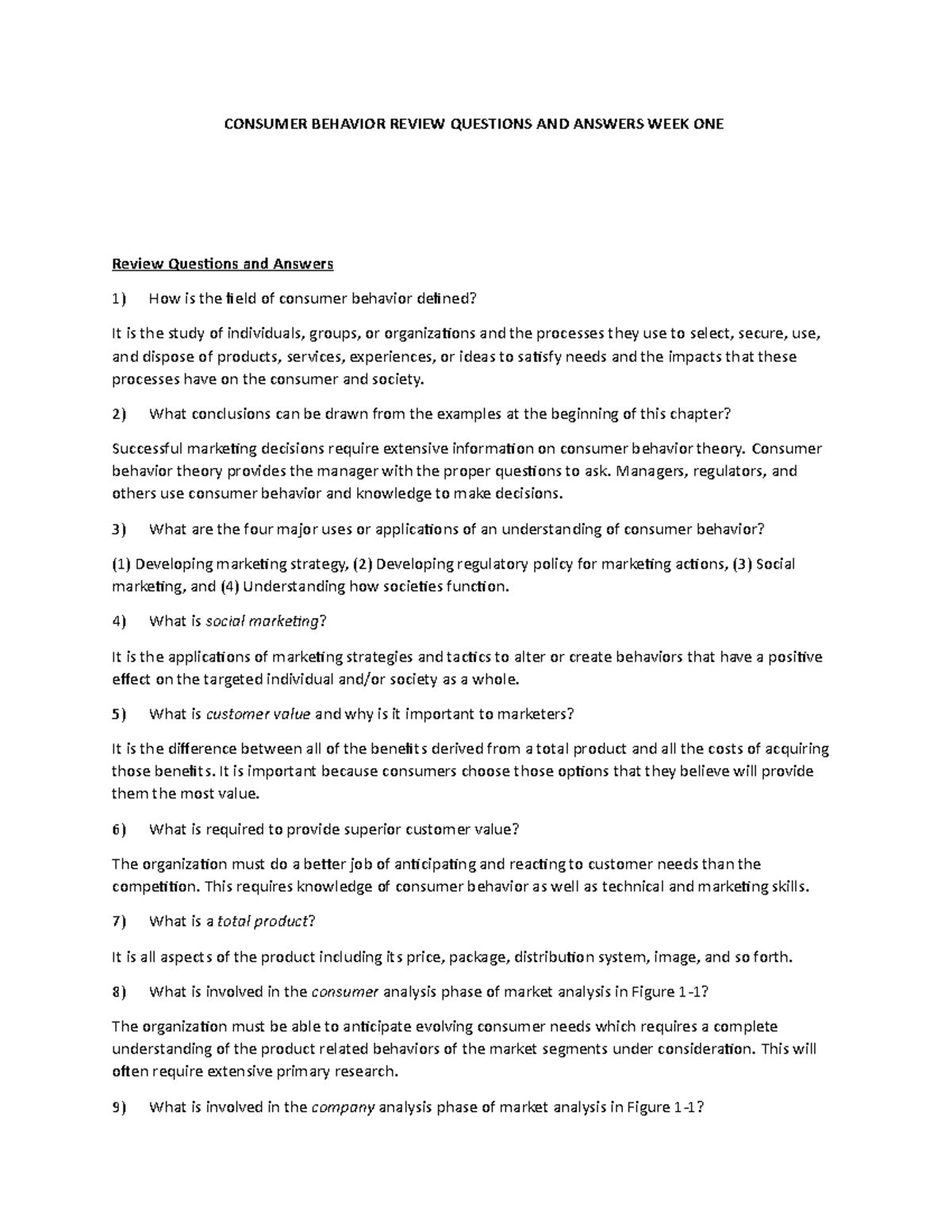Consumer Behavior Review Questions 1 - CONSUMER BEHAVIOR REVIEW ...