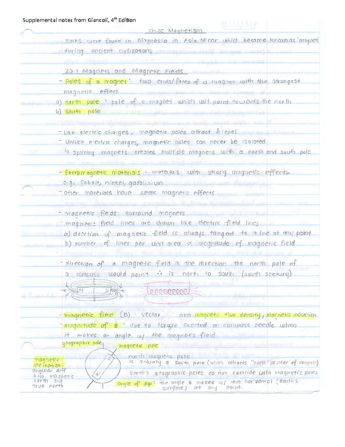 Magnetism-supplemental-notes - Supplemental notes from Giancoli, 4th ...