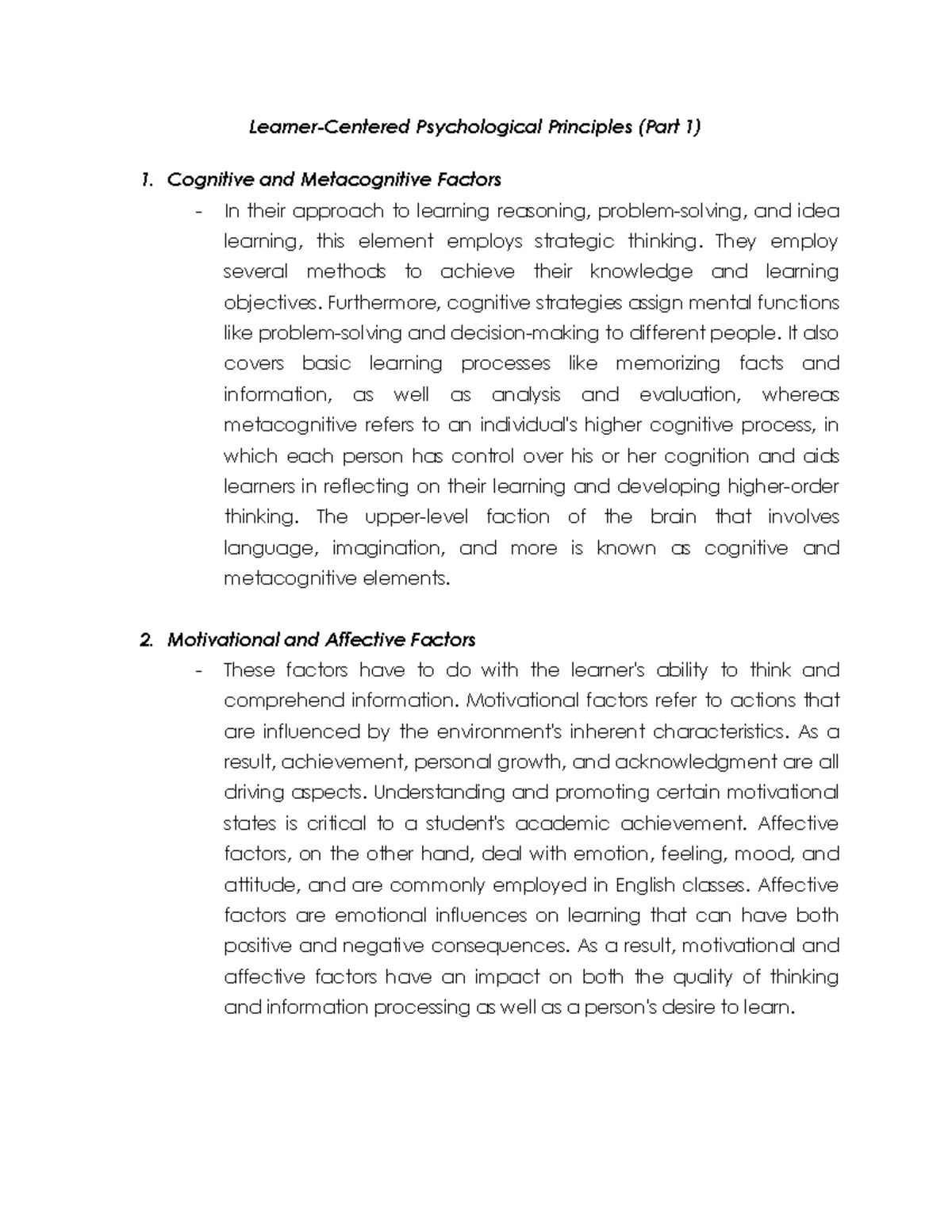 published thesis about learner centered psychological principles pdf