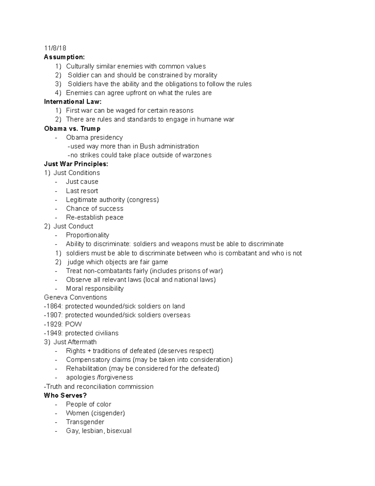 Justice Lecture notes 4 11/8/ Assumption 1) Culturally similar