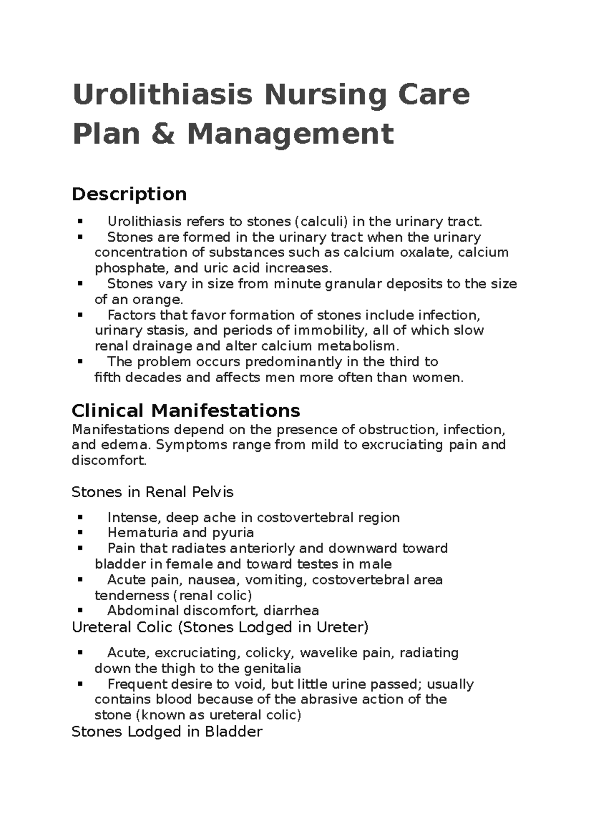 Urolithiasis Nursing Care Plan - Urolithiasis Nursing Care Plan ...