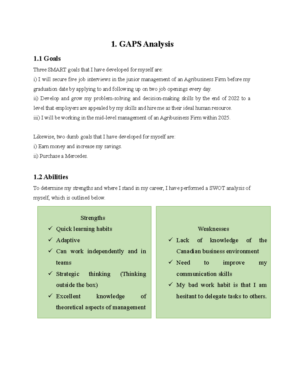Final Reflection Assignment Leadership - 1. GAPS Analysis 1 Goals Three ...