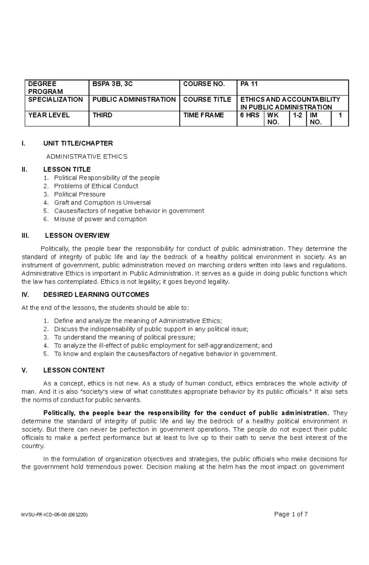 Ethics And Accountability Module 2 - Degree Program Bspa 3b, 3c Course 