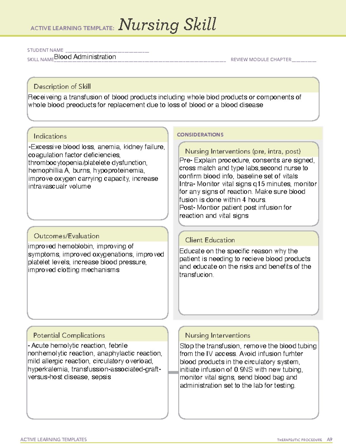 Nursing skill blood administration - ACTIVE LEARNING TEMPLATES ...