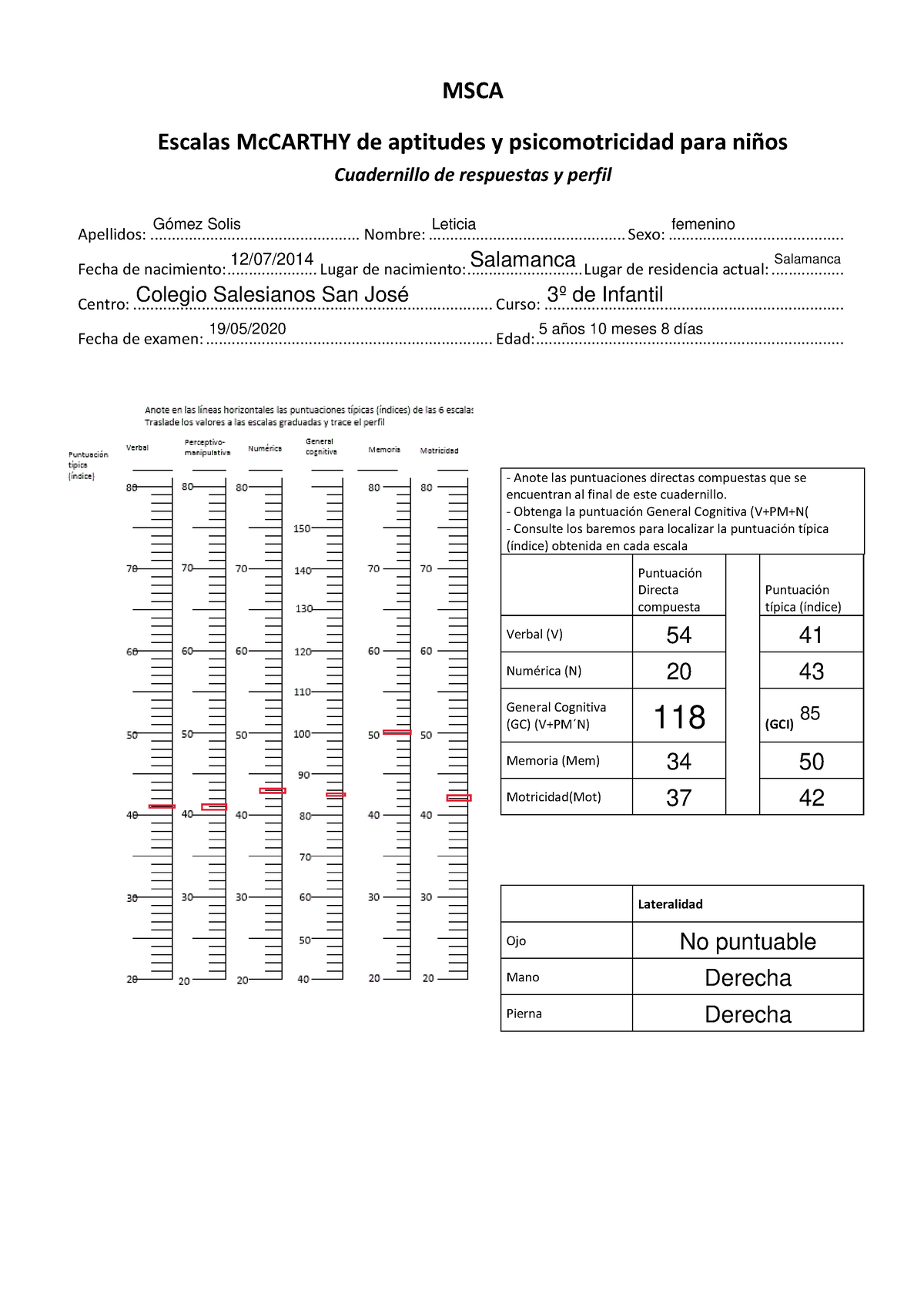 Dossier Msca Escalas Mccarthy De Aptitudes Y Psicomotricidad Para