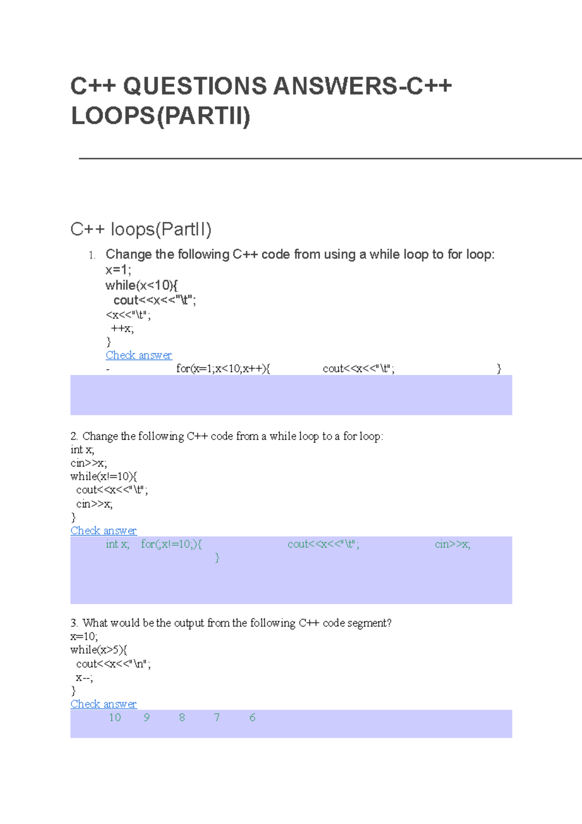 C Questions Answers C Loops Partii Questions Answers Loops Partii Loops Studocu