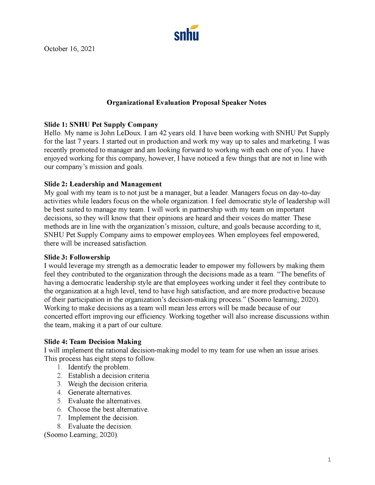 7 3 project one organizational evaluation proposal assignment
