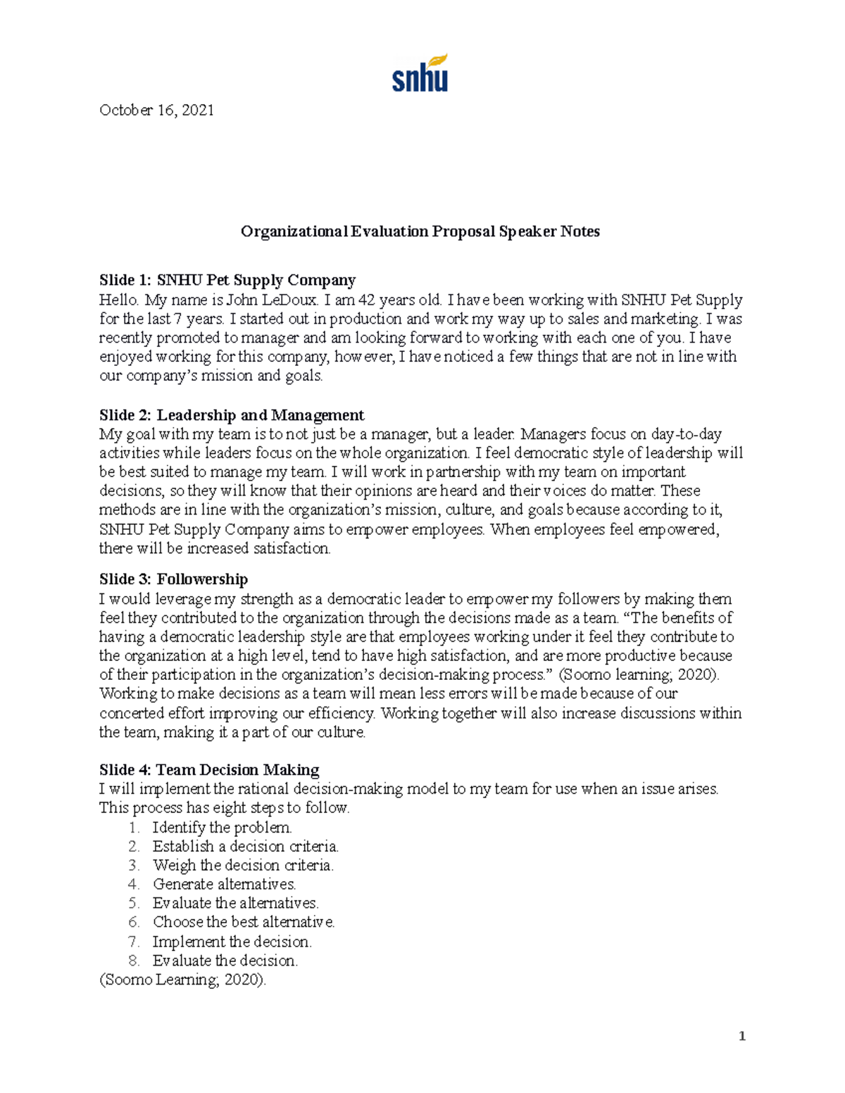 7 3 project one organizational evaluation proposal assignment