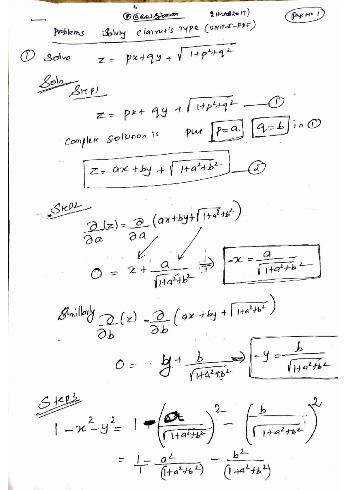 Unit-1- Clairuts - Lecture notes - is 5 2IMAB2017) pay No 1 problems ...