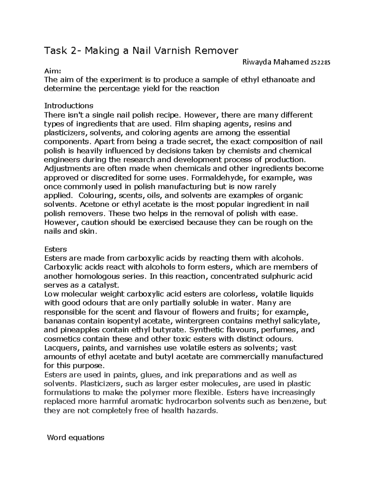 Nail remover L3 Applied Science Task 2 Making a Nail Varnish