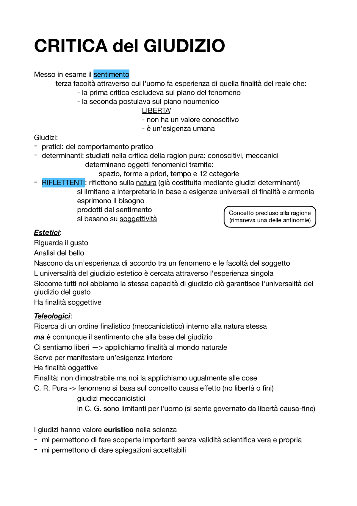 Schema Della Critica Del Giudizio Di Kant - Filosofia Del Diritto ...