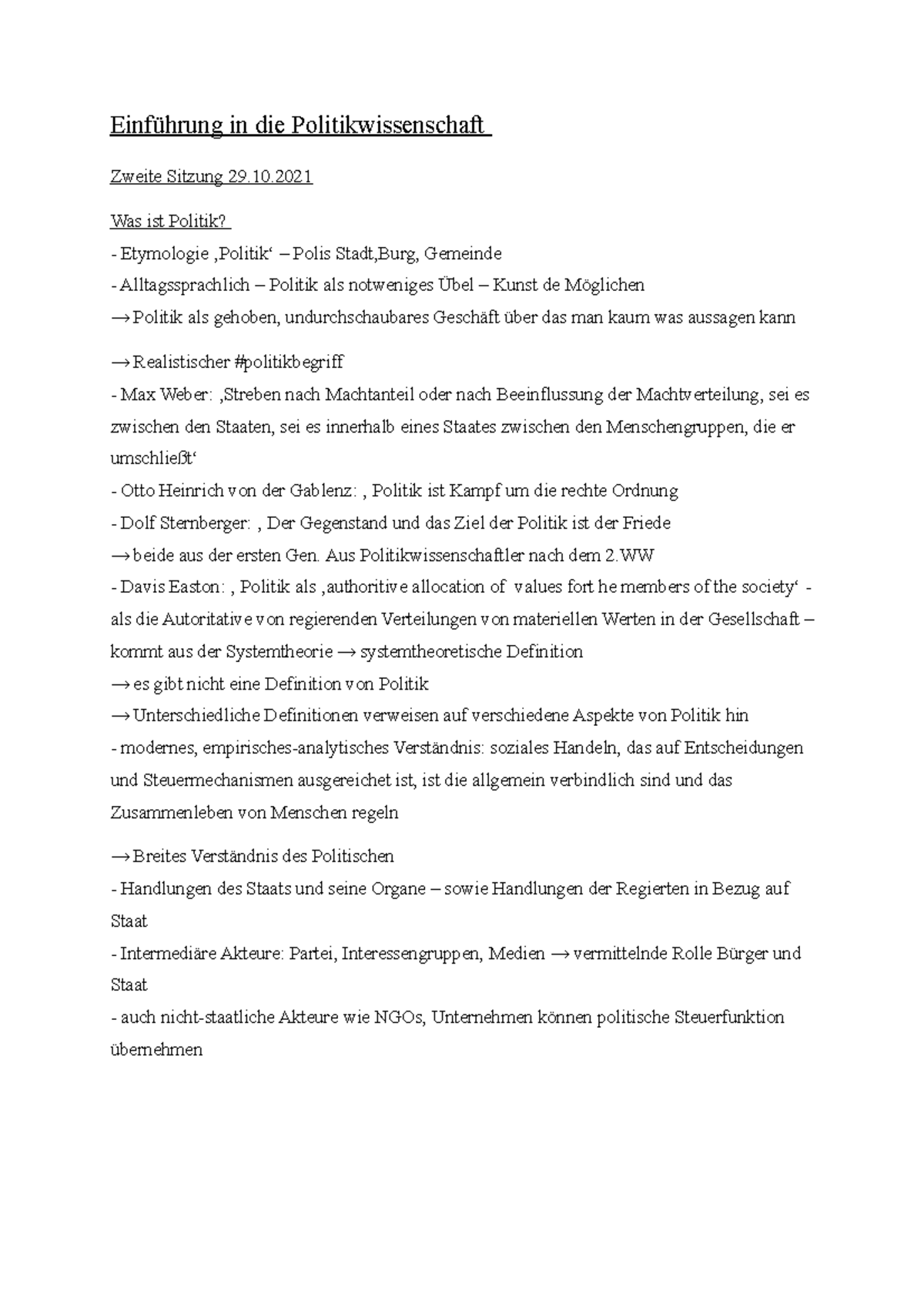 Einführung in die Politikwissenschaft 2021/2022 - Einführung in die