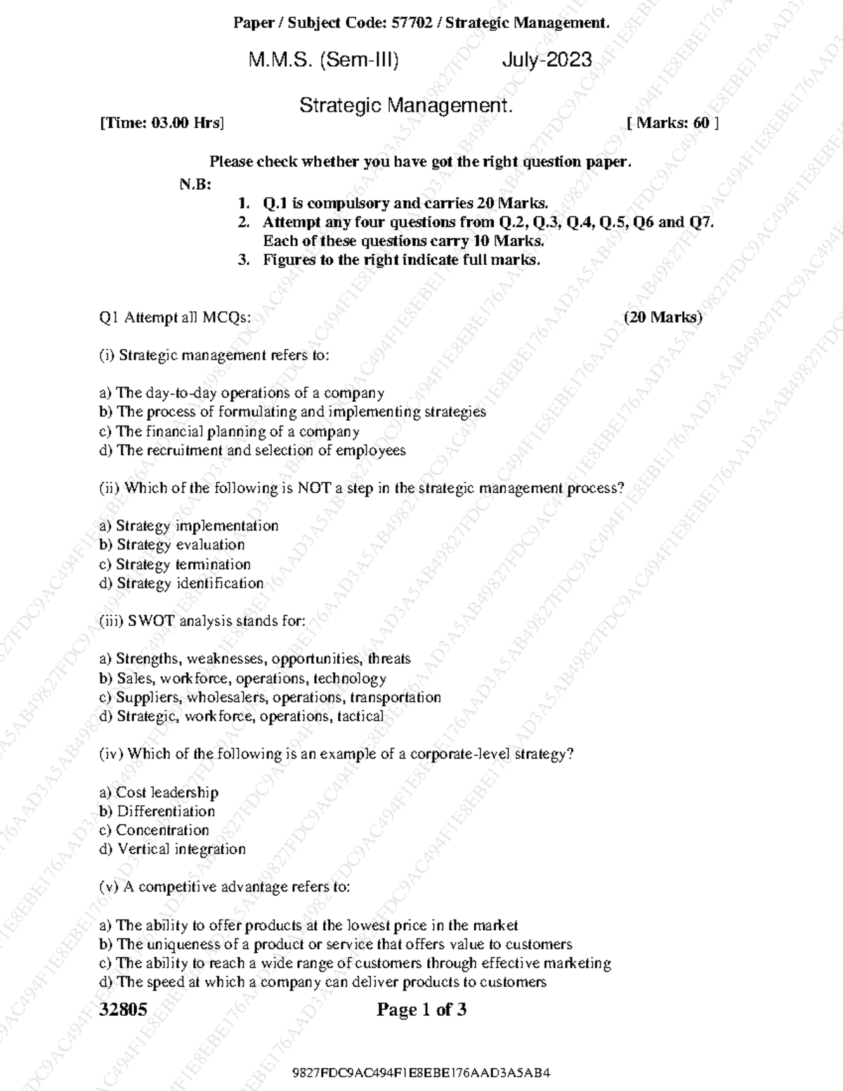 M.M.S.-Sem-III-Strategic-Management - 32805 Page 1 of 3 [Time: 03 Hrs ...