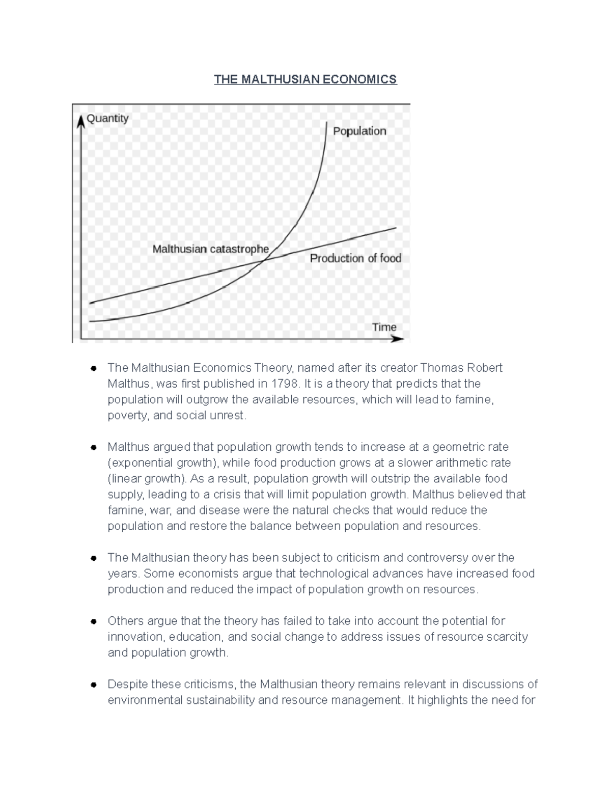 THE Malthusian Economics - It is a theory that predicts that the ...