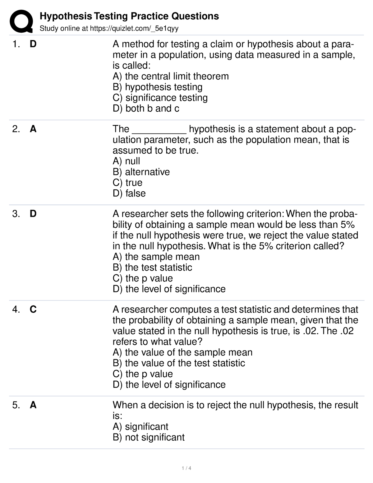 hypothesis testing psychology quizlet