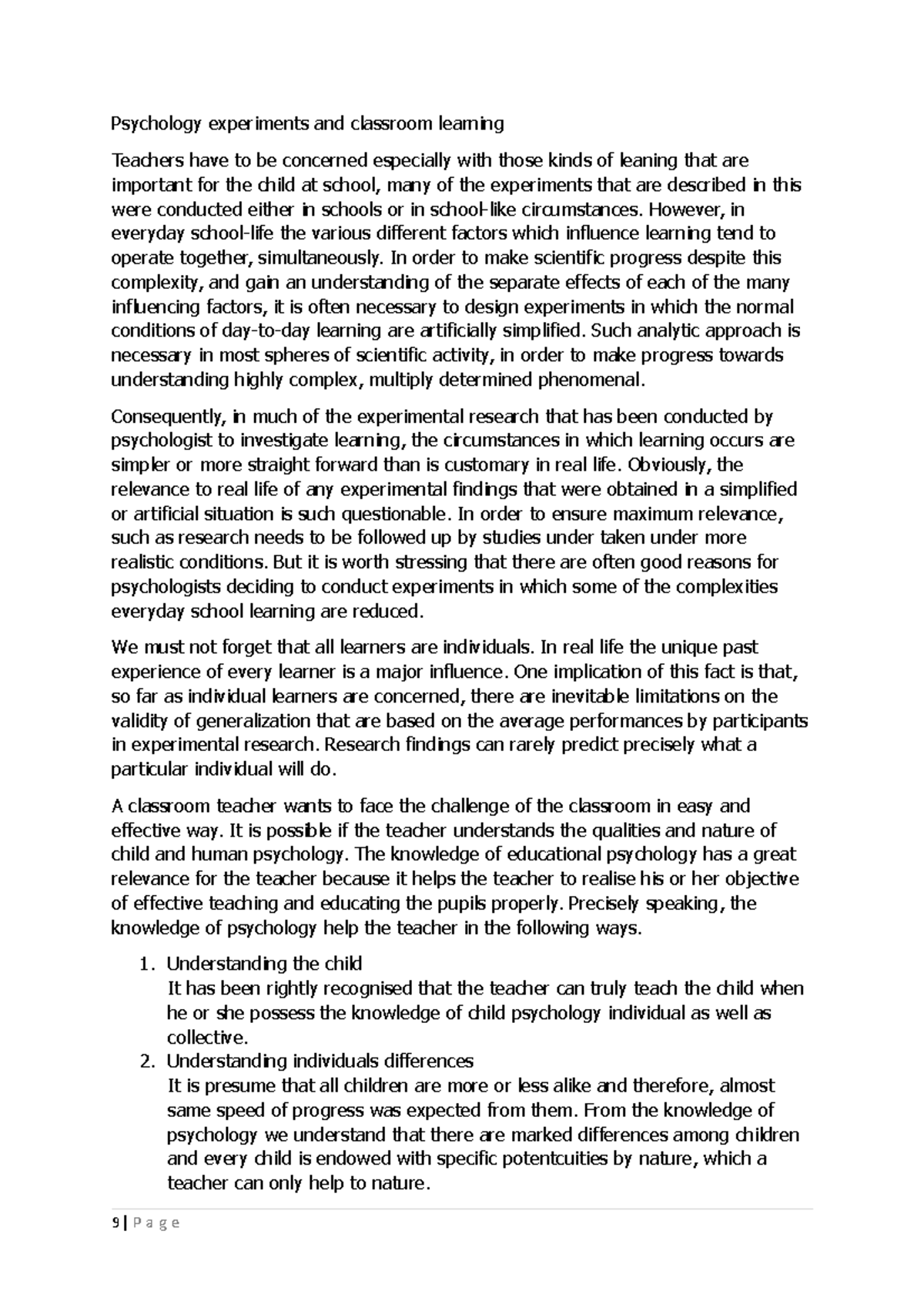 Psychology experiments and classroom learning.docx 2019 Psychology