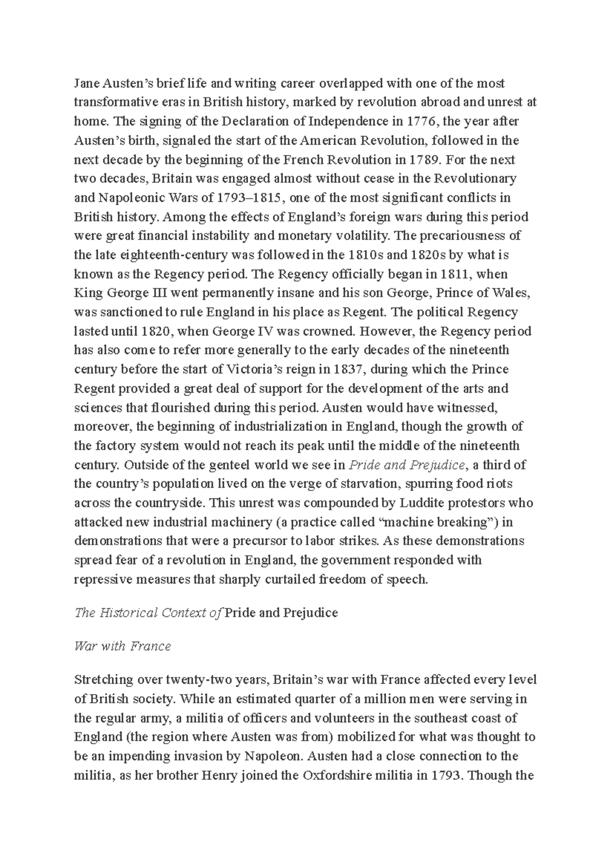 Jane Austen - Jane Austen’s brief life and writing career overlapped ...