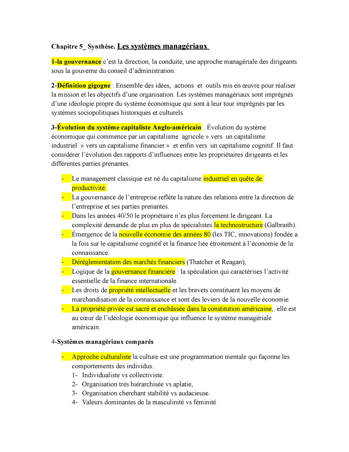 Synthese Chapitre 5 Le Management Rehumanise Chapitre 5 Les Gouvernance La Direction La Studocu