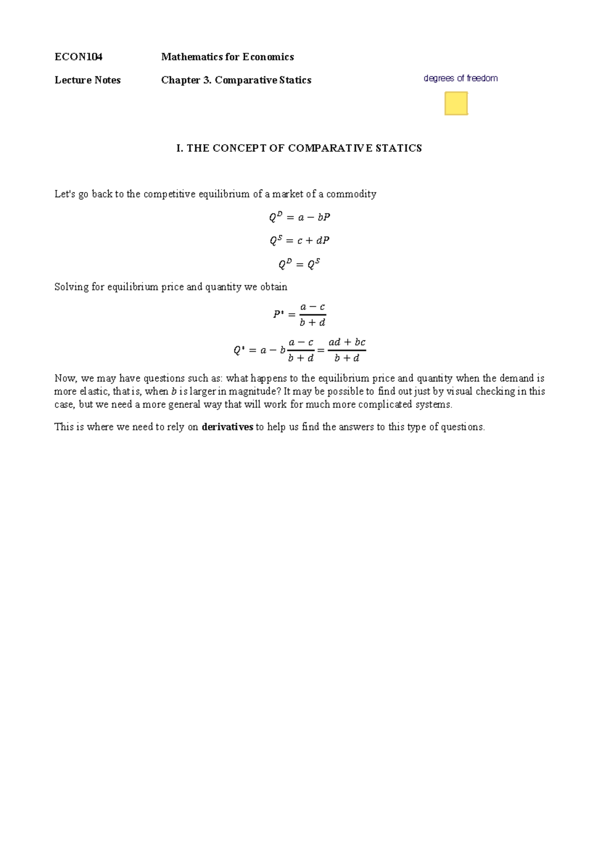 Notes 3 (Differentiation) - ECON 104 Mathematics for Economics Lecture ...