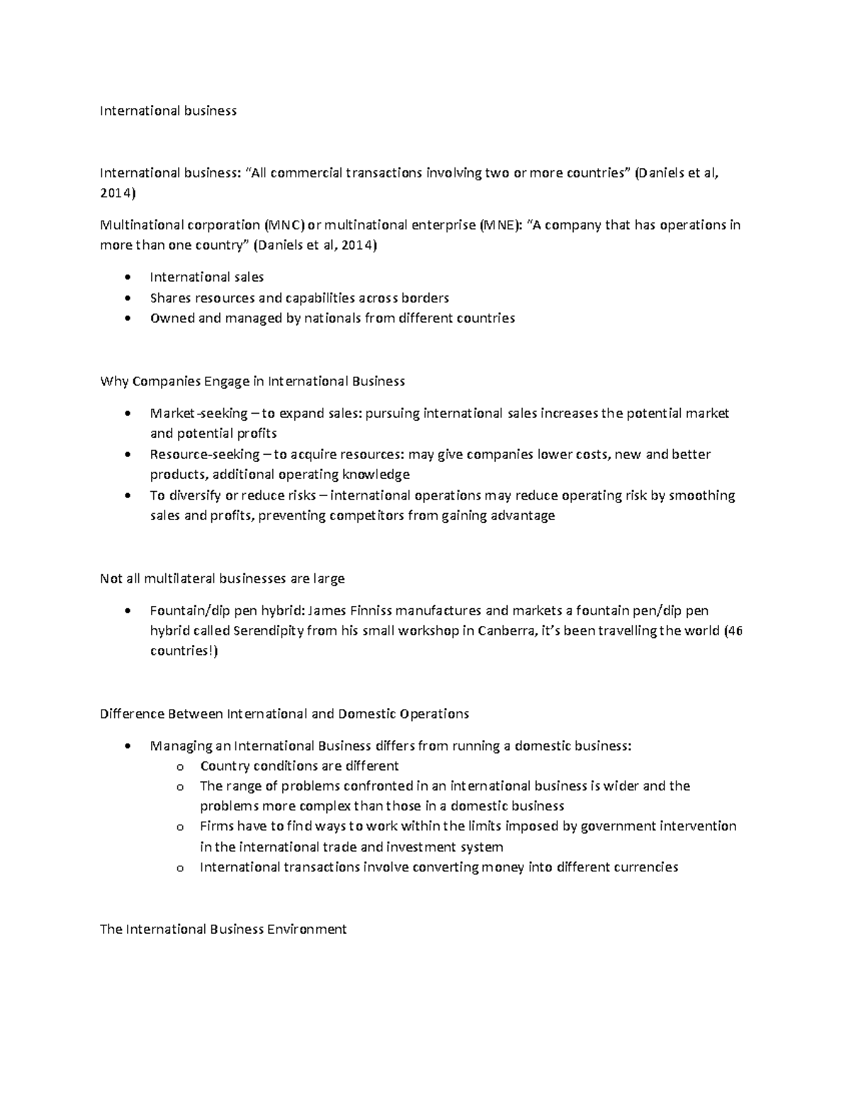 BUSI2025 notes - International business International business: “All ...